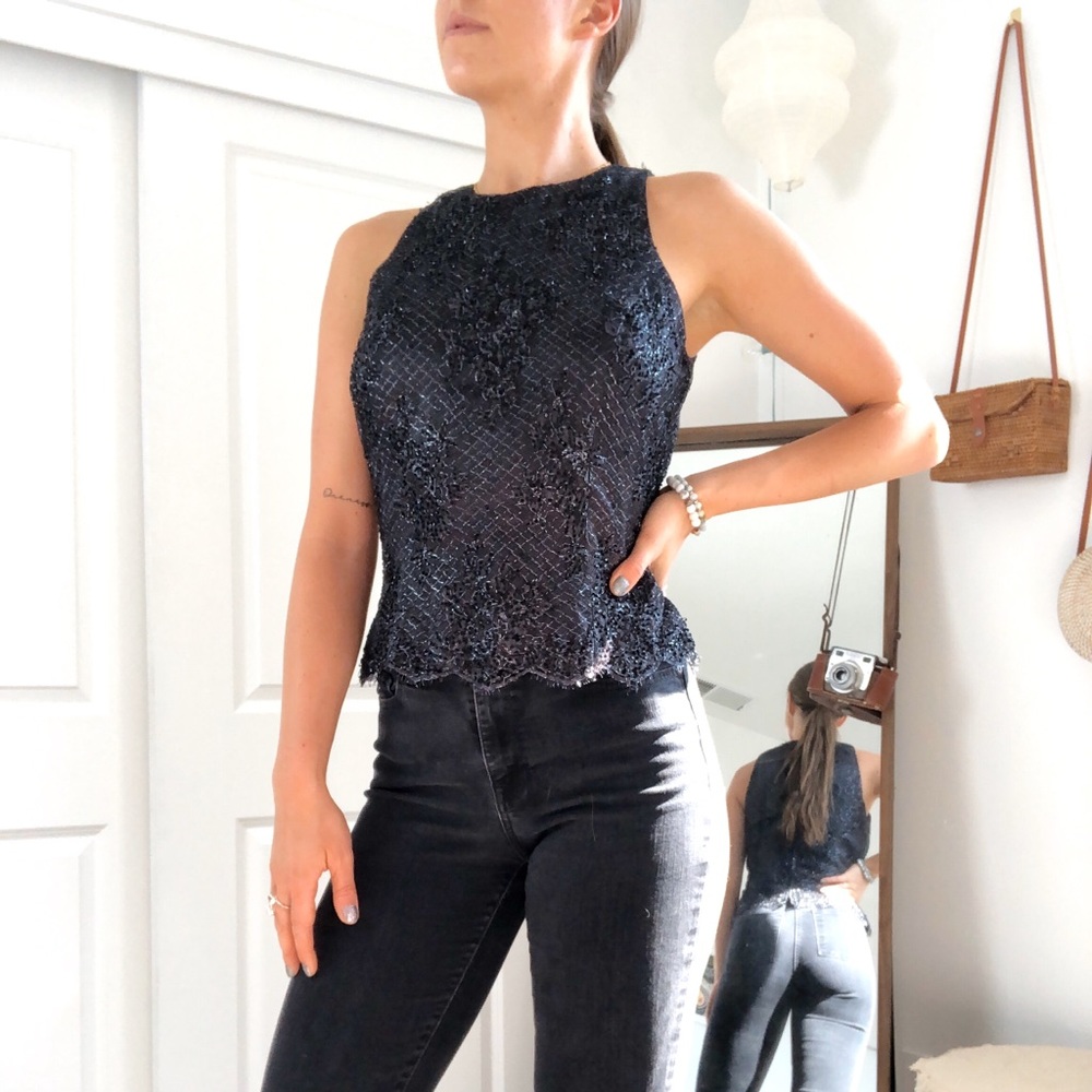 Carmen Marc Valvo Beaded Tank Top
